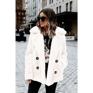 Women's Plus Size PRETTYGARDEN Cozy Soft Teddy Jacket XXL White Ivory